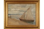 Zeberinsh Indrikis (1882 - 1969), Jurmala landscape with sailing ships, ~30-ый, canvas, oil, 38 x 51...