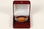 amber  1.6 x 2.8 cm, silver, 875 standard, 20.3 g., the 20-30ties of 20th cent., Latvia...