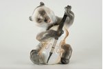 statuete, Lācis ar kontrabassu no orķestra, porcelāns, PSRS, LFZ - Lomonosova porcelāna rūpnīca, 20...