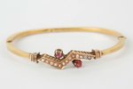 gold, 56 standard, 7.5 g., garnet, river pearls, the 19th cent., Russia, Moscow, A.A., internal size...