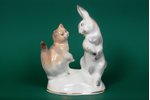 figurine, Cat and hare, porcelain, Riga (Latvia), USSR, Riga porcelain factory, molder - Lize Dzeguz...