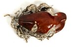 metal, amber, the 20-30ties of 20th cent., Latvia, stone size ~ 2 x 7 cm...