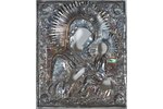 Тихвинская Богоматерь, доска, серебро, живопиcь, 84 проба, Российская империя, 19-й век, 30 x 25 см...