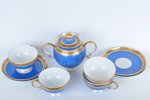 service, 9 items: 4 tea-cups (height 5.5 cm), 4 saucers (diameter 14.5 cm), sugar-pot (height 13.5 c...