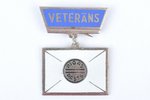 badge, Veteran of work in the Riga Post, Latvia, USSR, 60-80ies of 20 cent., 33 х 24 mm...
