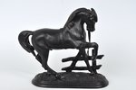 figurative composition, Horse near the fence, cast iron, 15.5 cm, weight 1260 g., USSR, Kusa, 1960...