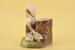 figurine, Matches box holder "Boy with geese", bisque, Russia, Gardner manufactory, the 19th cent.,...