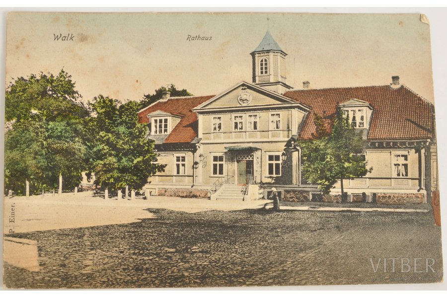 postcard, Valka, City Hall square, 1916, 9 x 14 cm