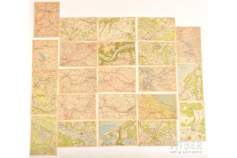 postcard, Latvian maps, 22 pcs., 20-30ties of 20th cent., 10 x 15 cm