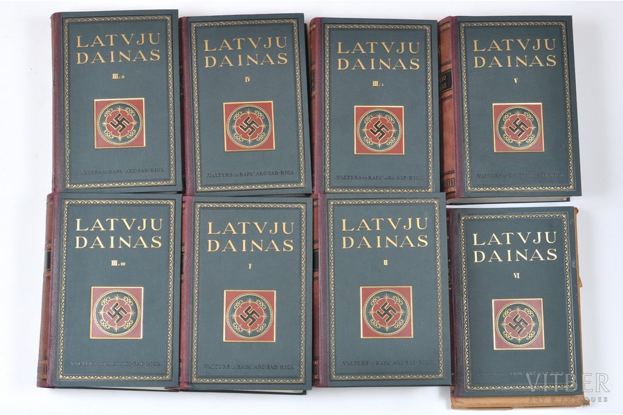 Kr.Barona kopojumā, "Latvju dainas", pusādas vāku iesējums, 1922, Verlag F.Willmy, Riga, 6 volumes in 8 books