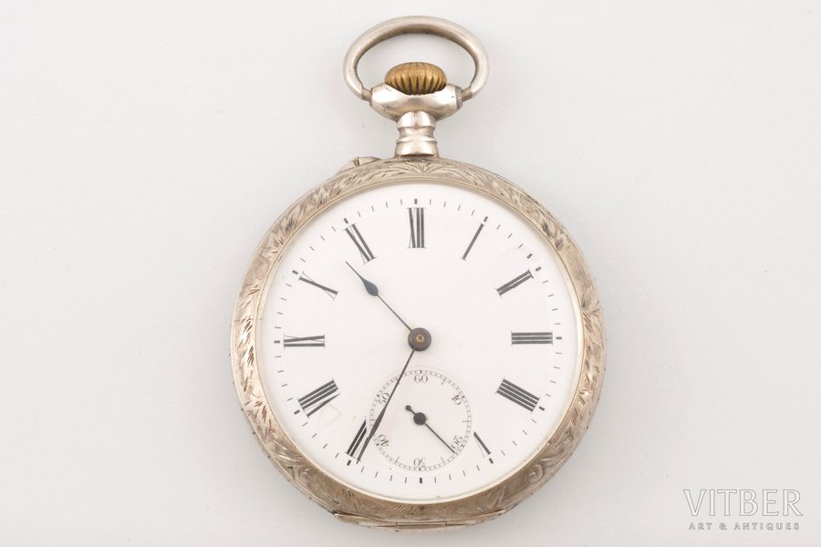 pocket watch, silver, 900 standart, 82.11 g, diameter 5 cm