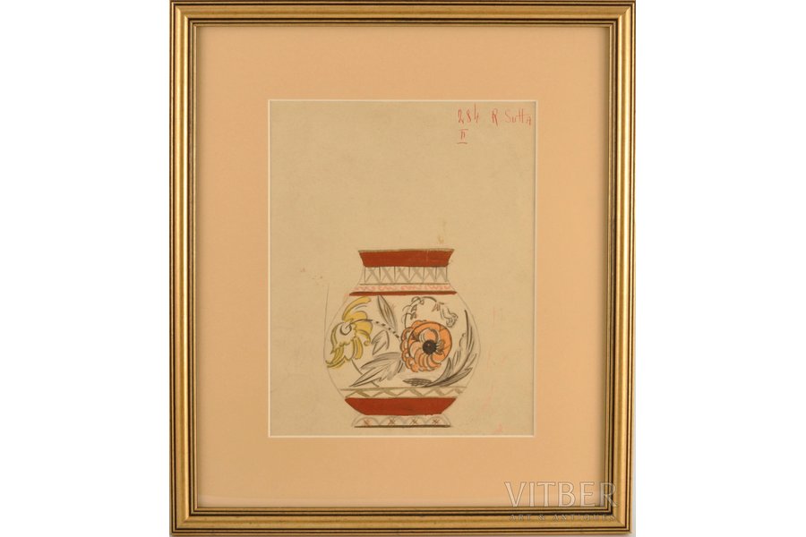 Suta Romans (1896-1944), Sketch for a vase "Floral motive", ~ 1937, paper, water colour, 23.5 x 18.5 cm