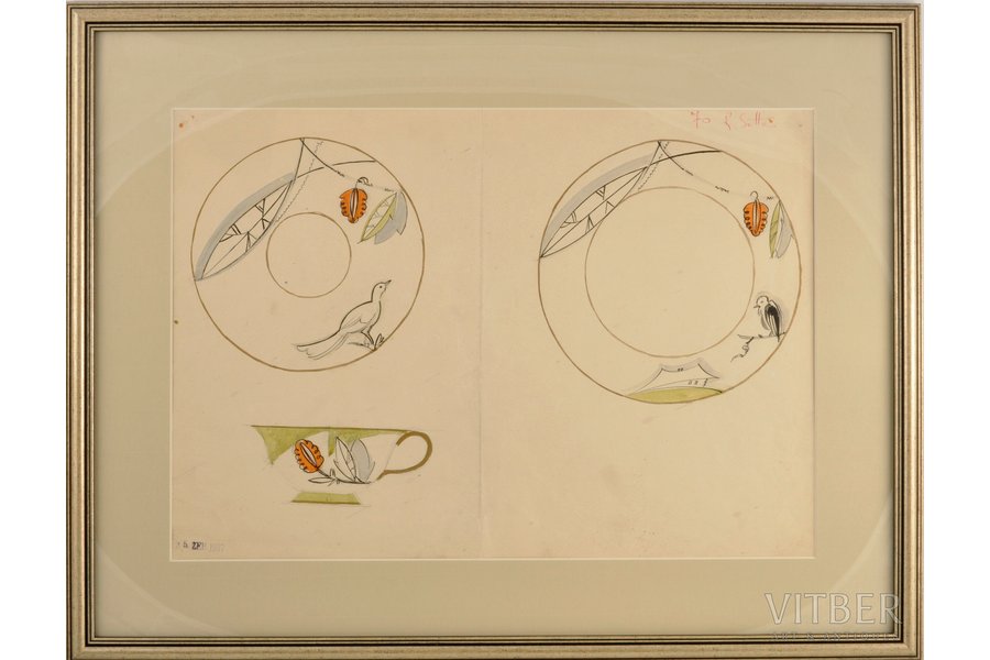 Сута Роман (1896-1944), Эскиз к росписи чайного трио "Весений мотив", 1937 г., бумага, акварель, 30 x 42.5 см