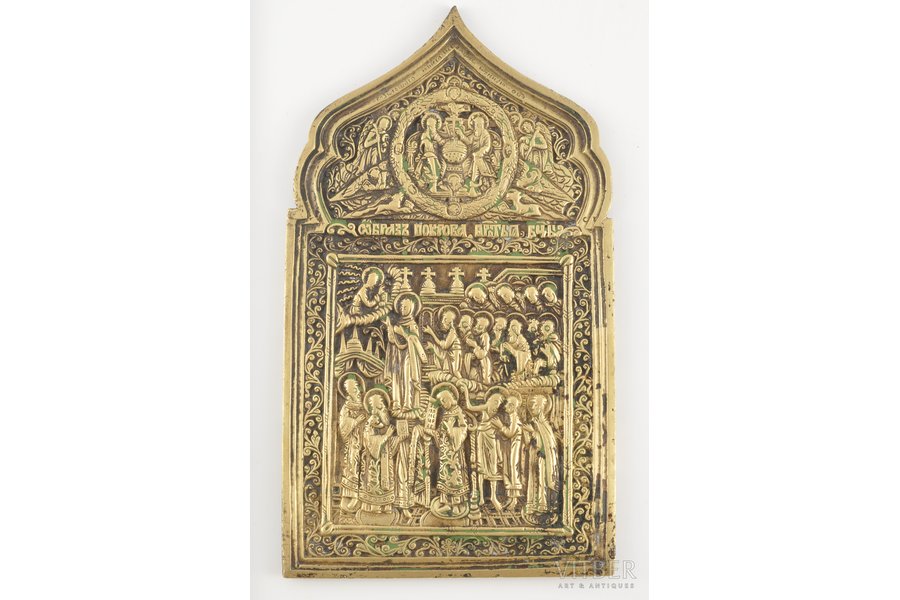 Svētās Dievmātes Pokrova attēls, vara sakausējuma, liešana, Krievijas impērija, 19. gs., 16.5 x 9.5 cm