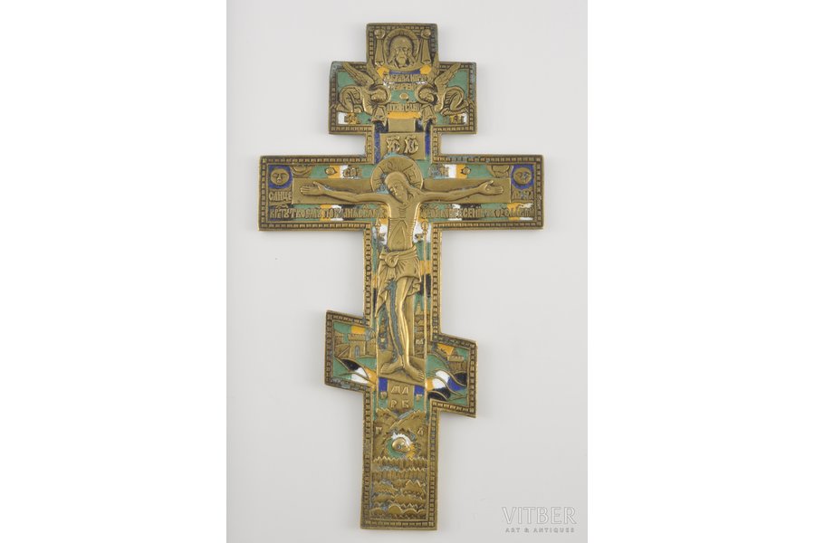 Crucifix, copper alloy, casting, 5-color enamel, Russia, the 19th cent., 26.5 x 14.5 cm