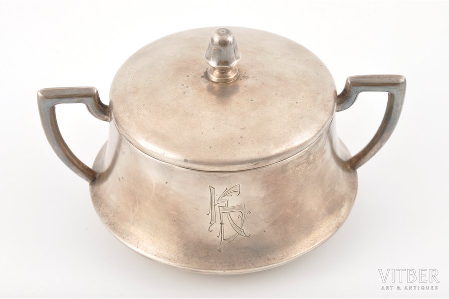 sugar-bowl, silver, 9.5 x 15.5 cm, 875 standard, 185.5 g, the 20-30ties of 20th cent., Latvia, master Yuliy Blum