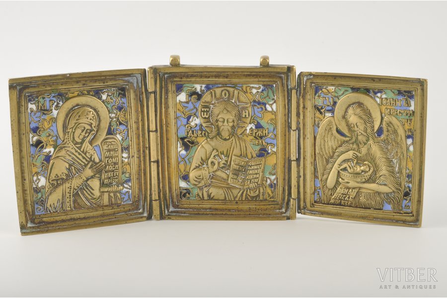Dievmāte, Jēzus Kristus, Jānis Kristītājs, bronza, 6-krāsu emalja, Krievijas impērija, 7 x 19 cm, 379.35 g.