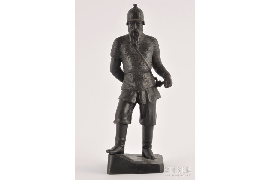 figurine, Yermak - the conuerer of Siberia, moulder P.P.Zabello, cast iron, 23.5 cm, weight 1220 g., Russia, Kasli, 1914, defect of a sword