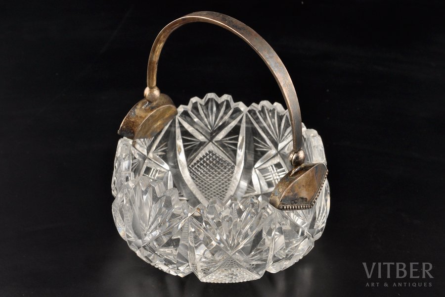 candy-bowl, silver, crystal, 875 standard, 6х10.5 cm, the 20-30ties of 20th cent., Latvia