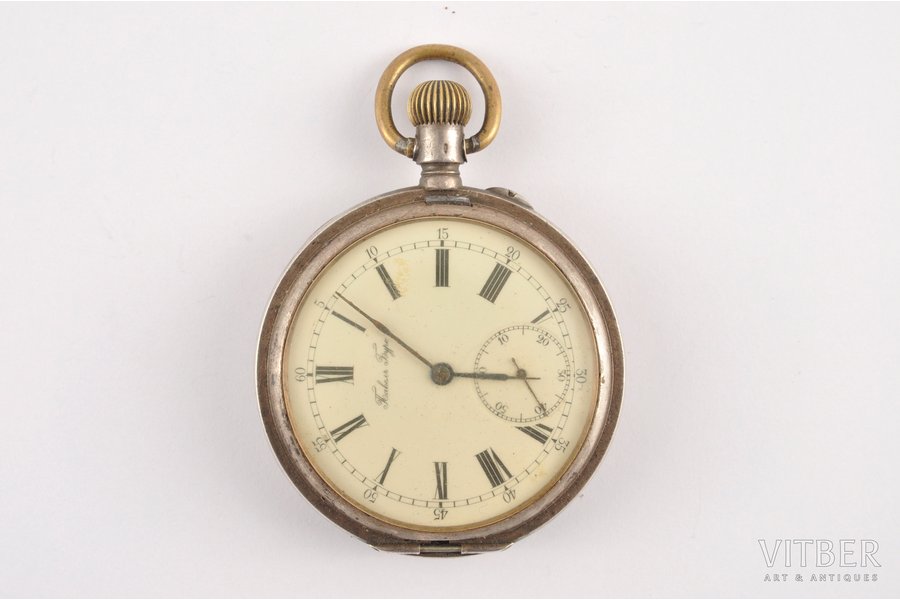 карманные часы, "Paul Buhre", Российская империя, начало 20-го века, серебро, 84 проба, 100.1 г, диаметр 5.5 см, в рабочем состоянии