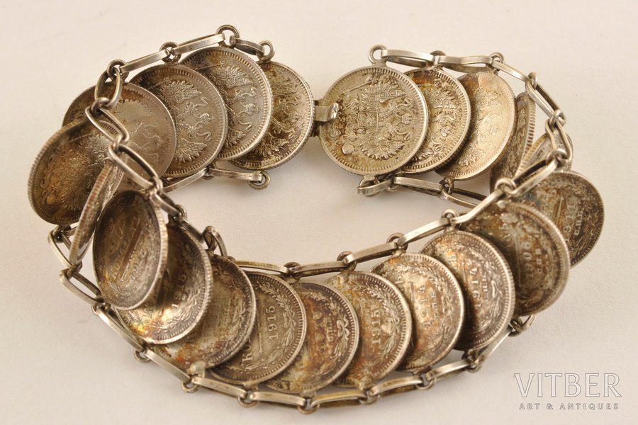 из монет Российской империи, серебро, 44.61 г., размер изделия 21 см, начало 20-го века, Российская империя