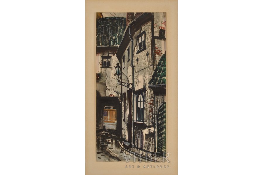 Brekte Janis (1920-1985), Old Riga town, 1976, paper, water colour, 61 x 28.5 cm