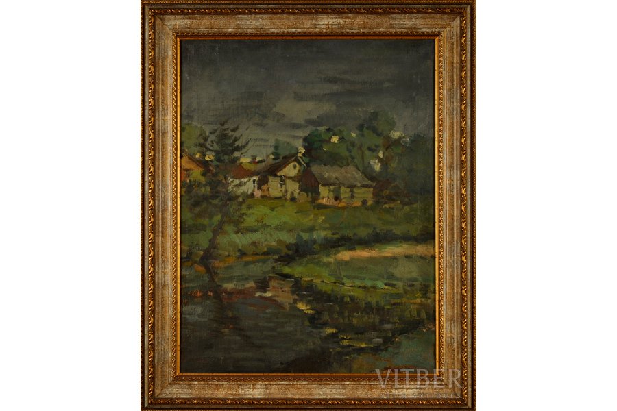 Vilumainis Yuliys (1909 - 1981), Landscape with cottages, canvas, oil, 58.5 x 45 cm