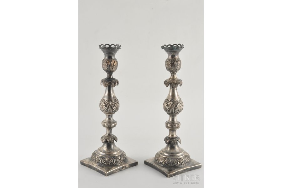 candlestick, silver, height 31 cm, 84 standard, 644 g, 31 cm, 1887, Russia, Polish province, 2 pcs.