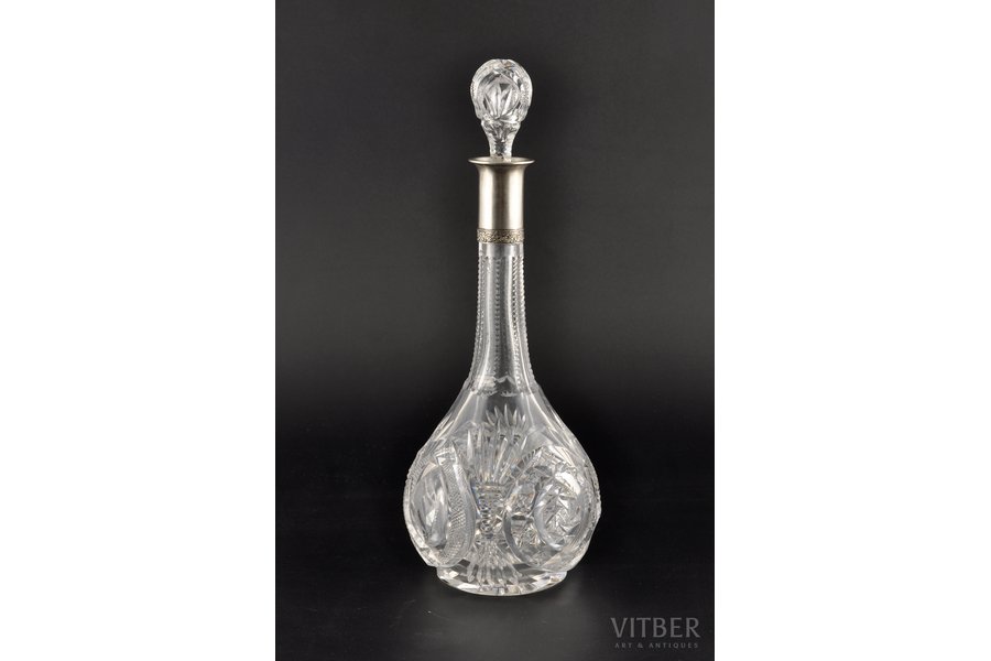 carafe, silver, crystal, 875 standard, 32 cm, the 20-30ties of 20th cent., Latvia