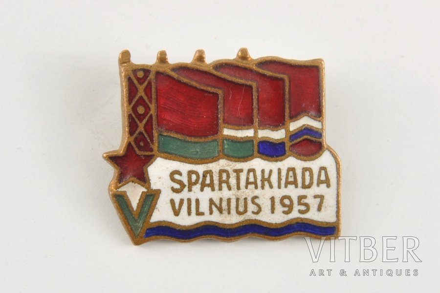 знак, Спартакиада в Вильнюсе, СССР, Литва, 1957 г., 16x19 мм