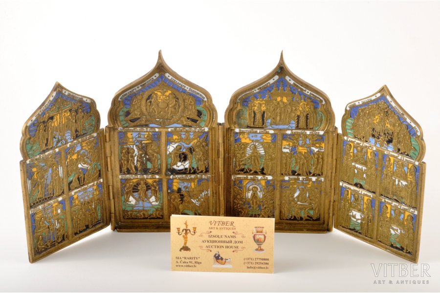 Divreizdesmitie svētki, vara sakausējuma, 6-krāsu emalja, Krievijas impērija, 19. un 20. gadsimtu robeža, 18х40 cm
