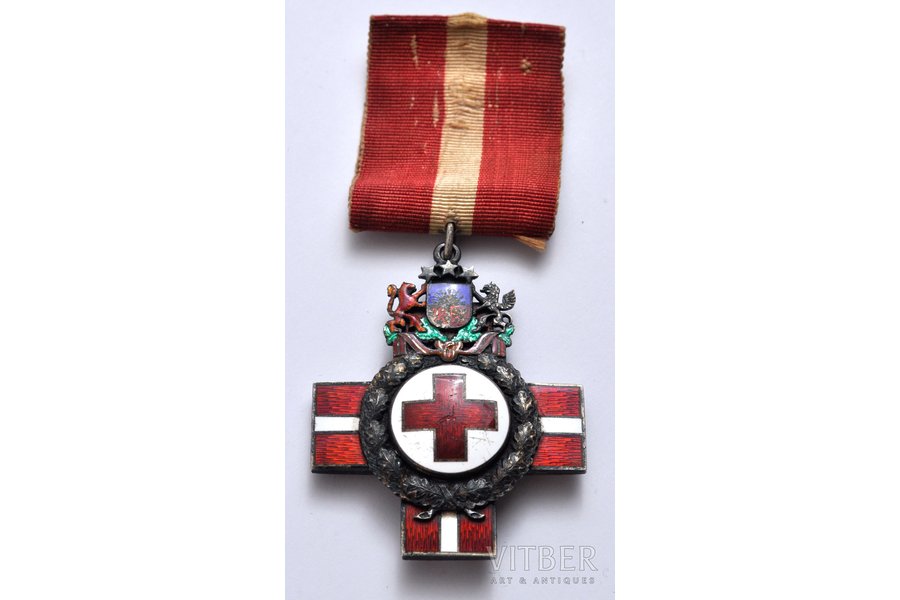 знак, Знак Красного Креста 2-ой степени Латвийской Республики, серебро, Латвия, 20е-30е годы 20го века, 55 x 44 мм
