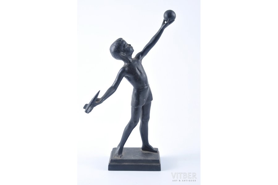 figurine, A Boy with a Rocket (A Young Dreamer), cast iron, 20 cm, weight 540 g., USSR, Kasli, 1961