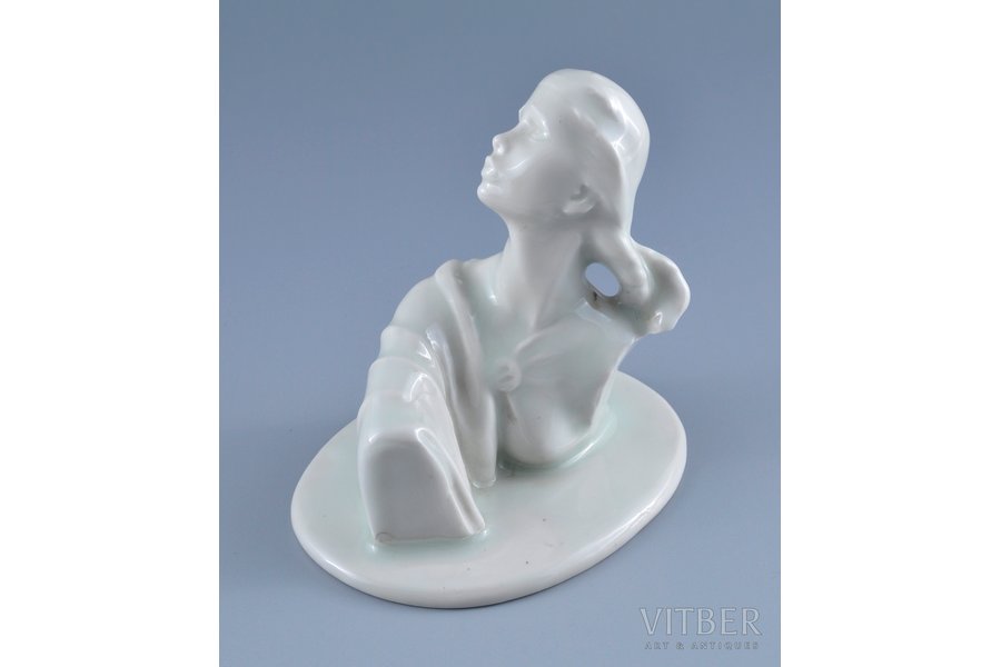 figurine, Gundega, porcelain, Riga (Latvia), USSR, sculpture's work, molder - Rimma Pancehovskaya, 1957, 11x12 cm