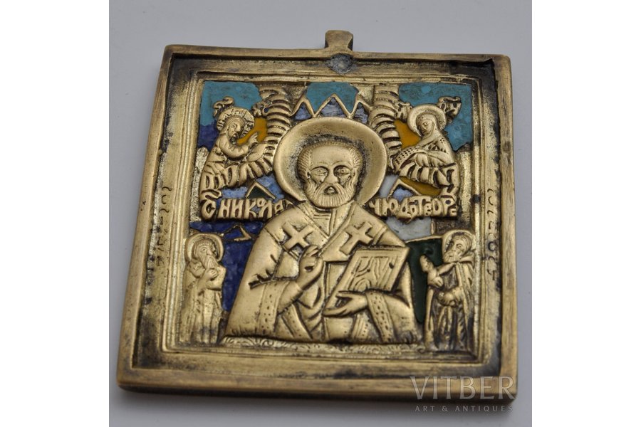 Nikolajs Brīnumdarītājs, vara sakausējuma, 5-krāsu emalja, Krievijas impērija, 19. gs., 6x5 cm