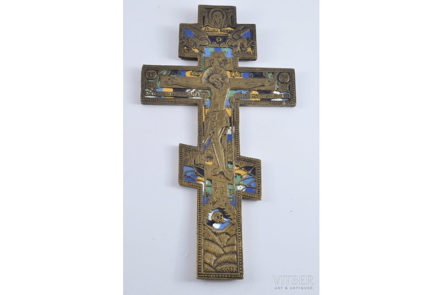 Crucifix, copper alloy, 6-color enamel, Russia, 19.5x10.5 cm