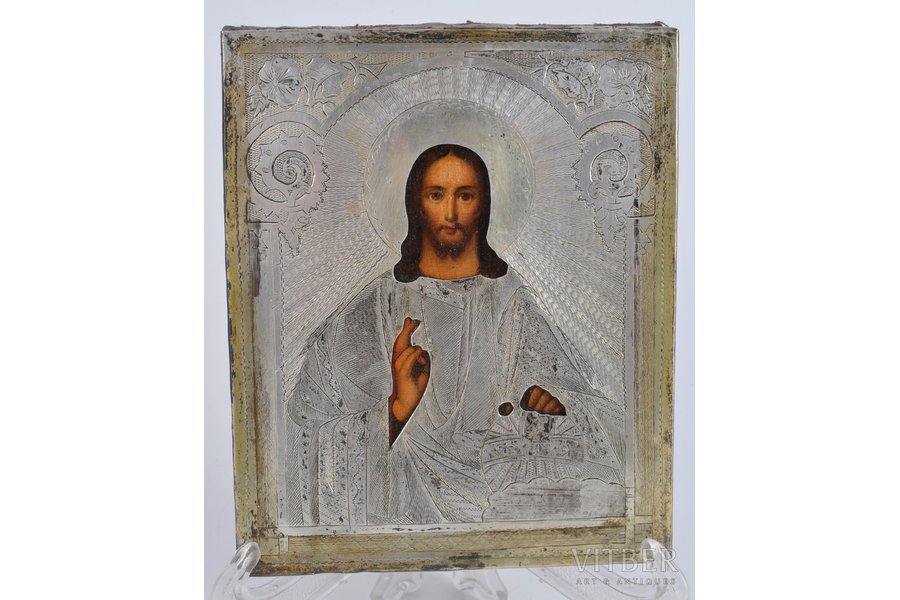 The Almighty God, board, silver, painting, 84 standard, Russia, 1873, 13.5x11 cm