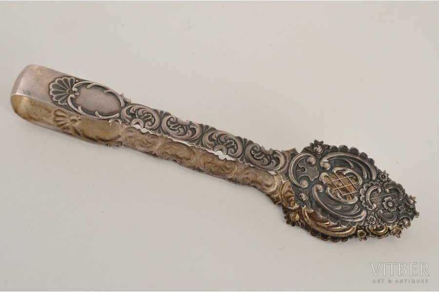 desert-tongs, silver, 875 standard, 62.65 g, 19 cm, the 20-30ties of 20th cent., Latvia