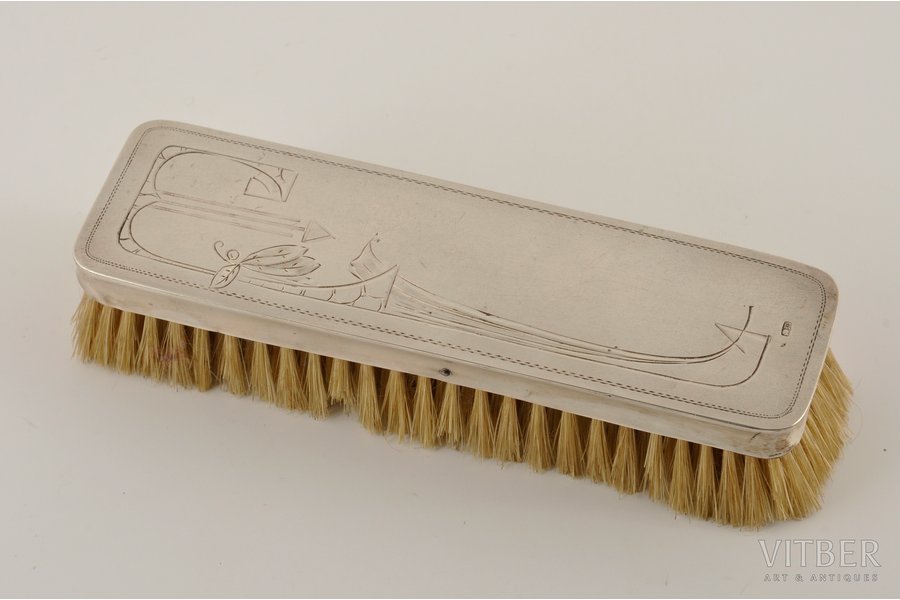 a clothes-cleaning brush, silver, 875 standard, 17.5x5 cm, the 30ties of 20th cent., Latvia