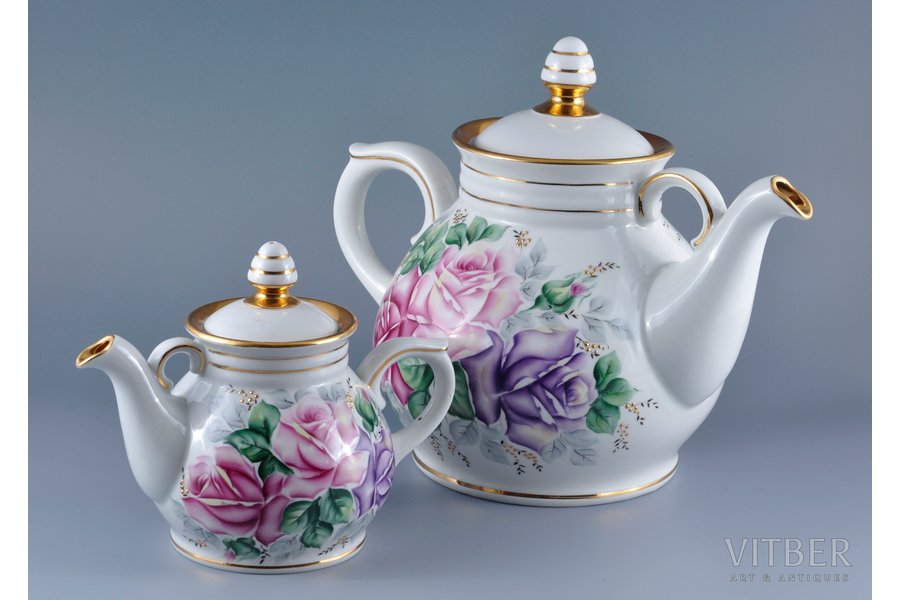 teapot, set, Rīga porcelain factory, Riga (Latvia), USSR, the 70-80ies of 20th cent., 17, 26 cm, scetch and handpaining by PA.ryanikova