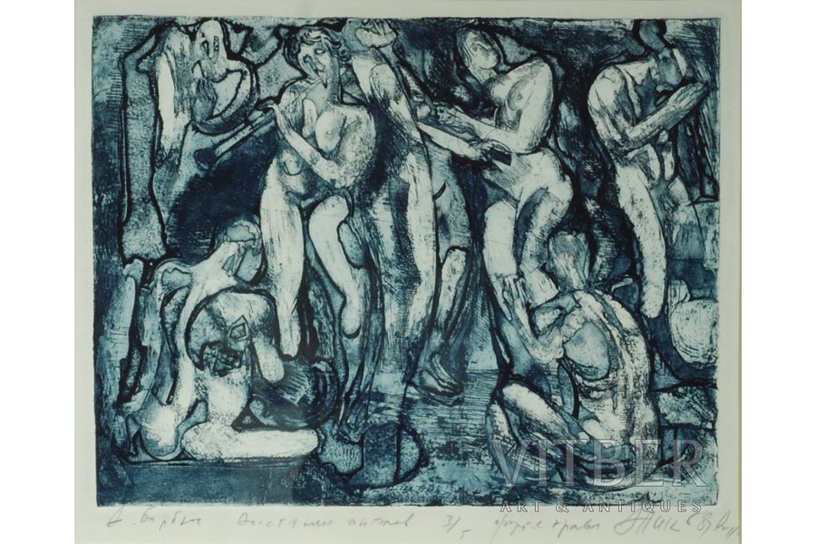 Ņikitins Arturs (1936), Eņģeļu sacelšanās, 1968 g., papīrs, oforts, 28x34 cm