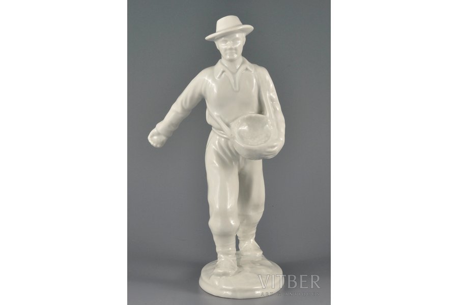 figurine, A Sower, porcelain, Riga (Latvia), M.S. Kuznetsov manufactory, molder - Augusta Silina, the 30ties of 20th cent., 22 cm