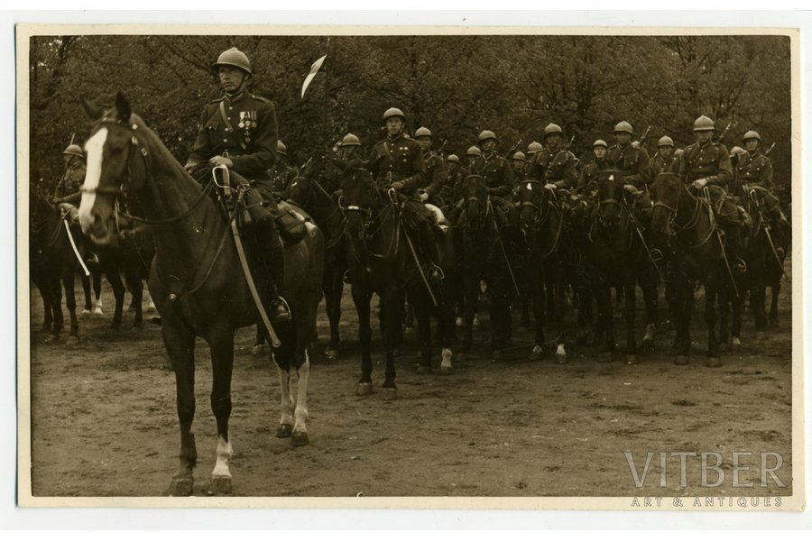 photography, The 1st cavalry regiment of the Latvian army in the Esplanade square, 20-30ties of 20th cent., 3.4х8.2 cm