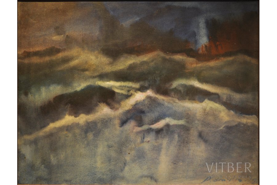 Звиедрис Александрс (1905-1993), Ночное море, картон, масло, 50.5x65 см