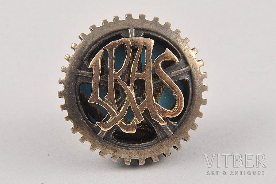 badge, LRAS, silver, gold, Latvia, 20-30ies of 20th cent., 16 mm, 3.85 g