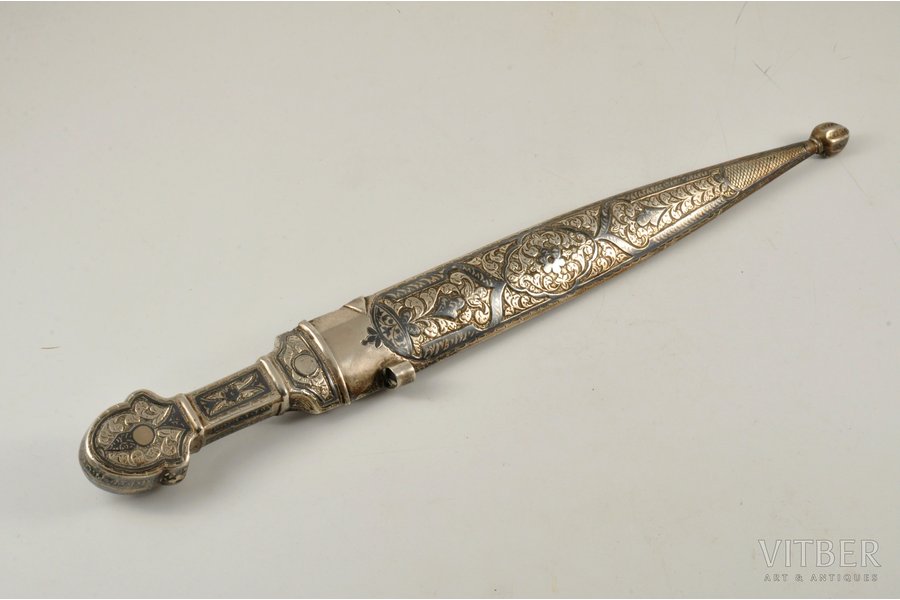 dagger, Kama, total length 36 cm, handle's length 11 cm cm, the 20th cent., silver, blackening, total weight 342.05g