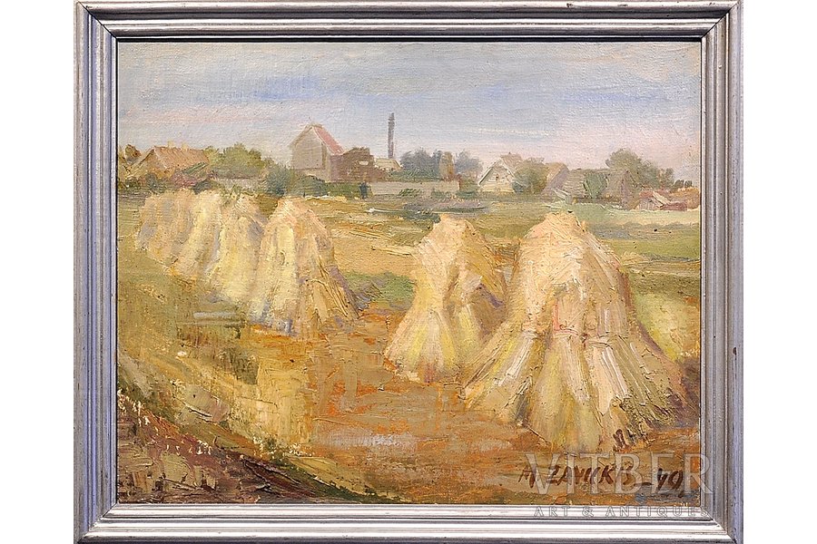 Zavickis Matīss (1911–1988), Salmu kūļi, 1949 g., kartons, eļļa, 47.5 x 59 cm