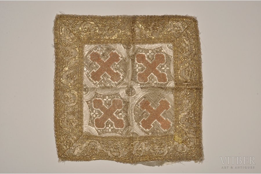 part of religious clothes (kerchief), embroidery, Russia, the 19th cent., 35x35 cm