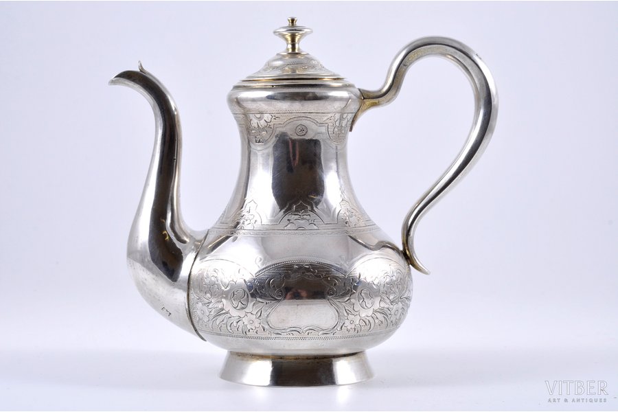 tējkanna (tējas uzlējumam), sudrabs, 84 prove, 408.5 g, 16 cm, 1872 g., Maskava, Krievijas impērija, meistars Svečins Agejs