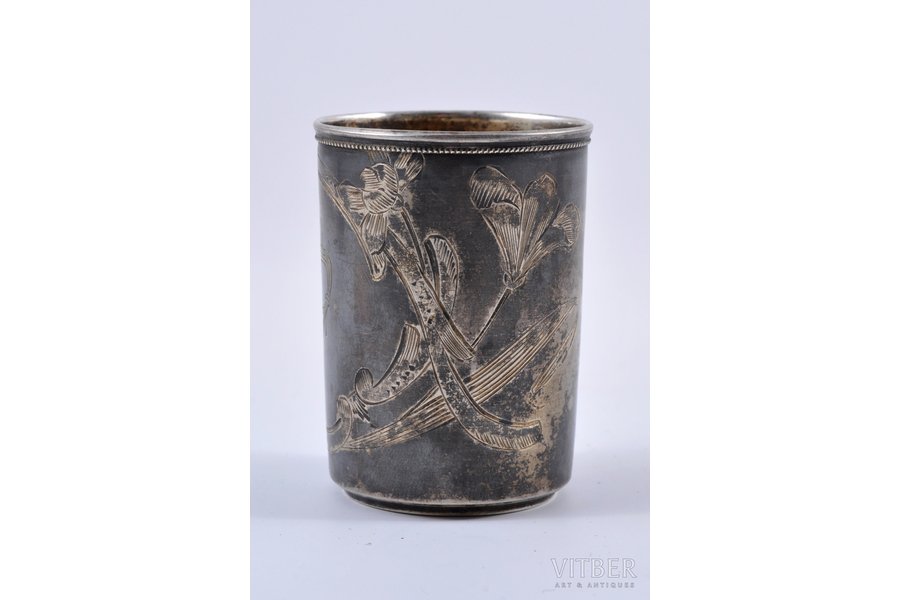 beaker, silver, 84 standard, 34.4 g, 5.5 cm, the beginning of the 20th cent., Russia, blackening, craftsman I.Prokofyev